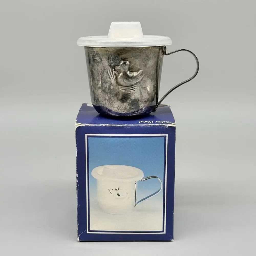 Godinger Duck Silver Plated Baby Cup Handled With Sippy Lid